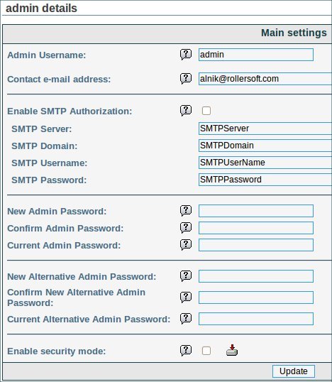 Admin Settings page