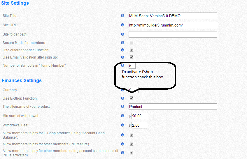 MLM Builder script - Eshop function activation